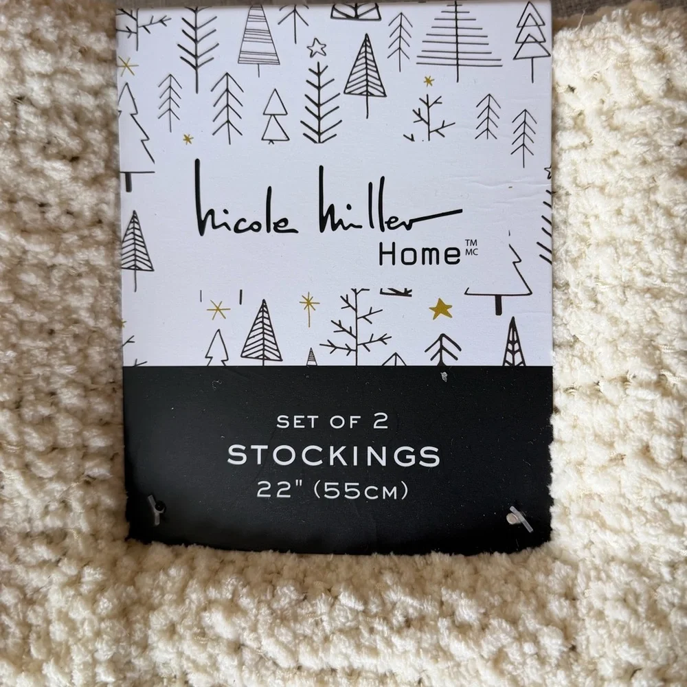 Nicole Miller Home Ivory Christmas Stockings (Set of 2) Cozy Holiday Decor NWT